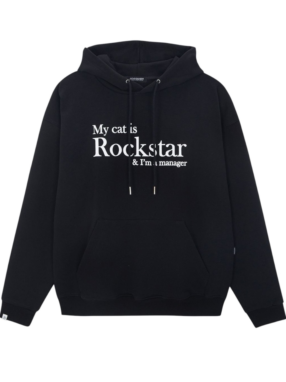 Musinsa Unisex Black Cotton "My Cat is Rockstar" Pullover Hoodie (M/L)